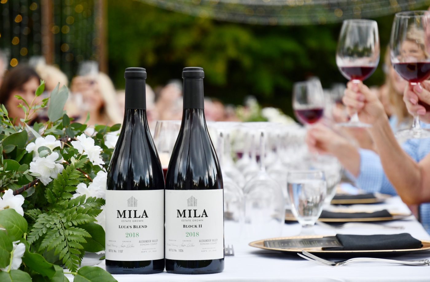 Mila wine at an outdoor dinner party